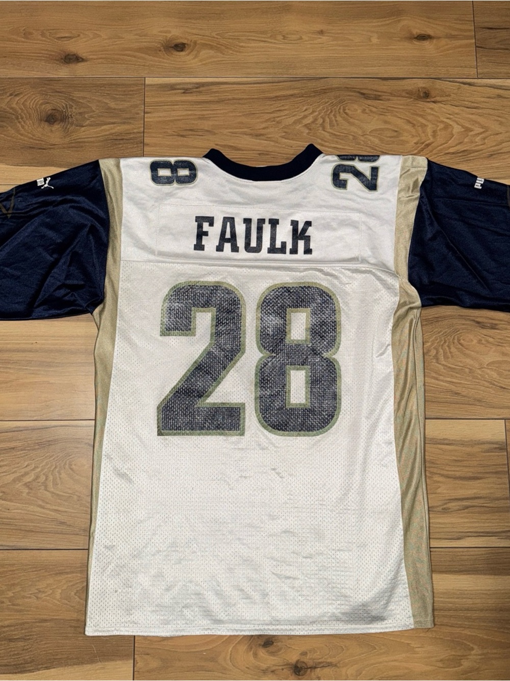 vtg St. Louis Rams Marshall Faulk #28 Puma NFL Jersey size L *asis for game used